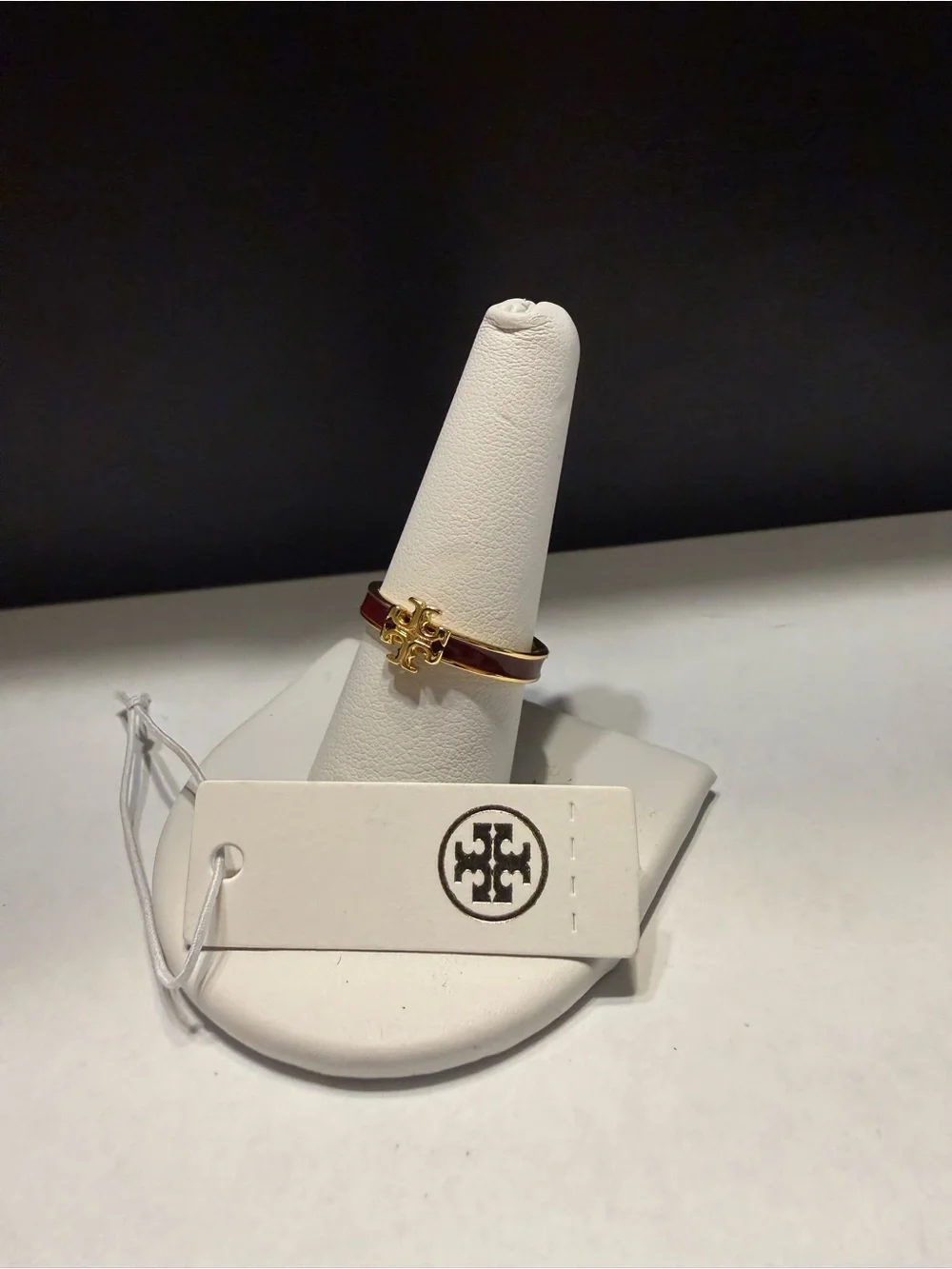 NEW Tory Burch Kira Icon enamel ring gold-tone maroon colored band size 7.5